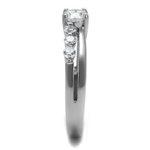 TK2865 - High polished (no plating) Stainless Steel Ring with AAA Grade CZ  in Clear