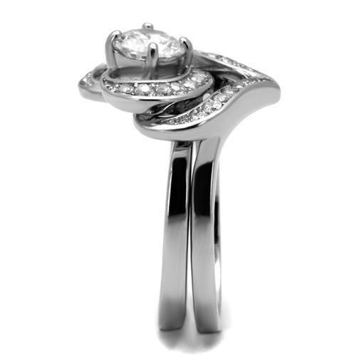 TK2868 - High polished (no plating) Stainless Steel Ring with AAA Grade CZ  in Clear