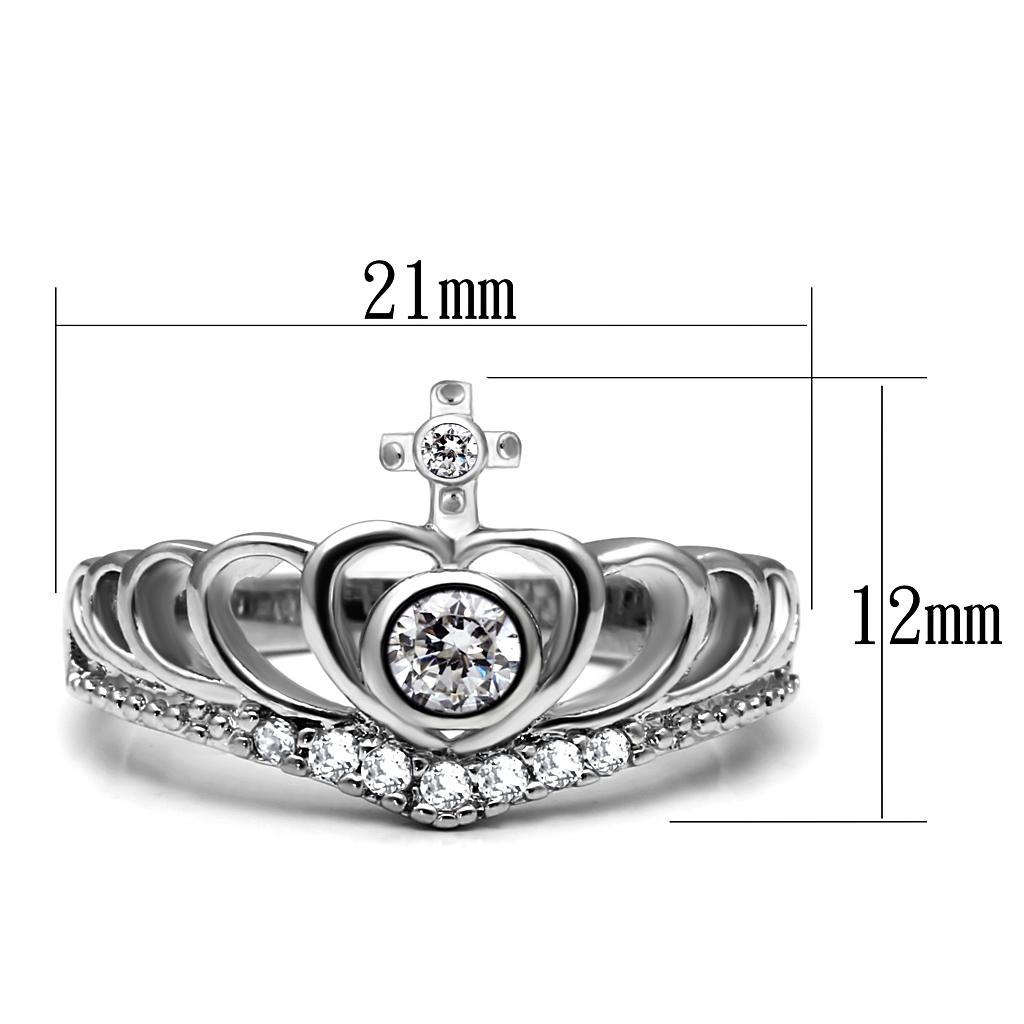 TK2870 - High polished (no plating) Stainless Steel Ring with AAA Grade CZ  in Clear