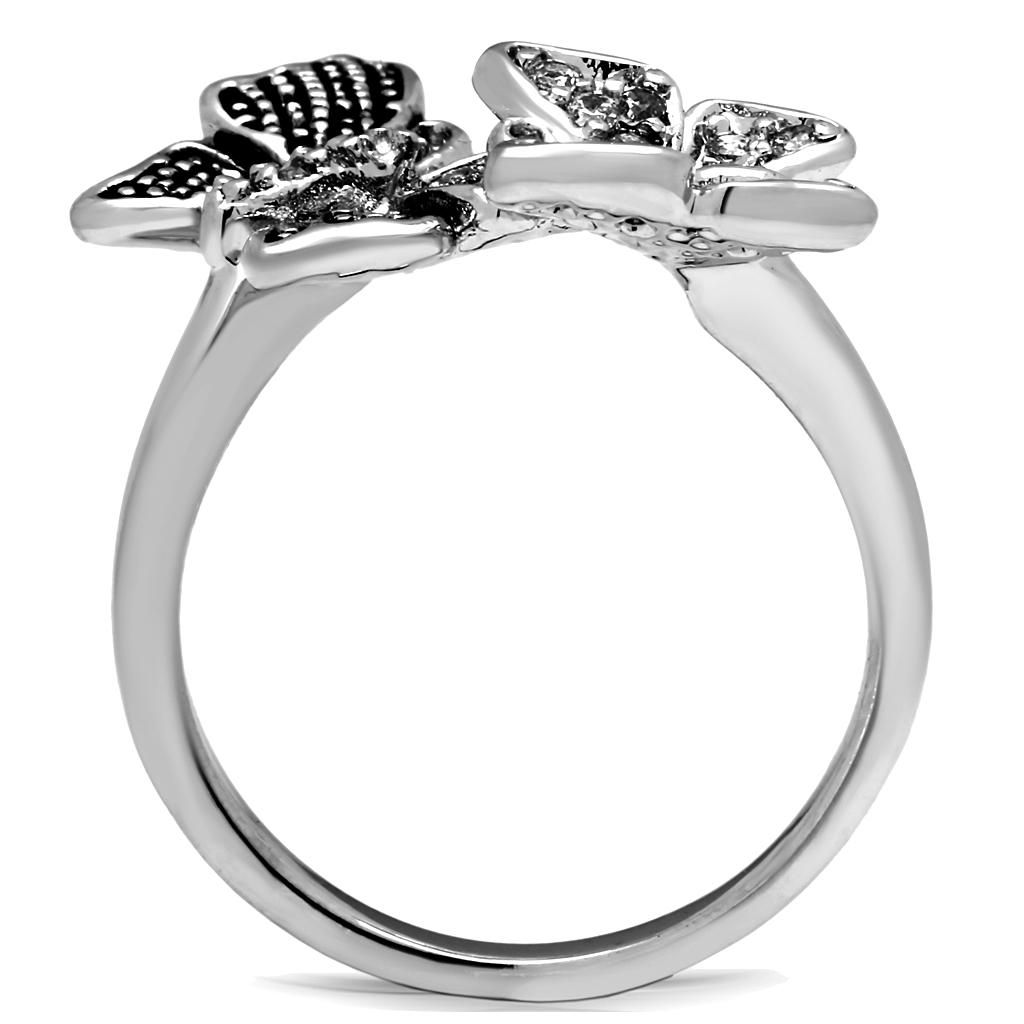 TK2874 - High polished (no plating) Stainless Steel Ring with AAA Grade CZ  in Clear