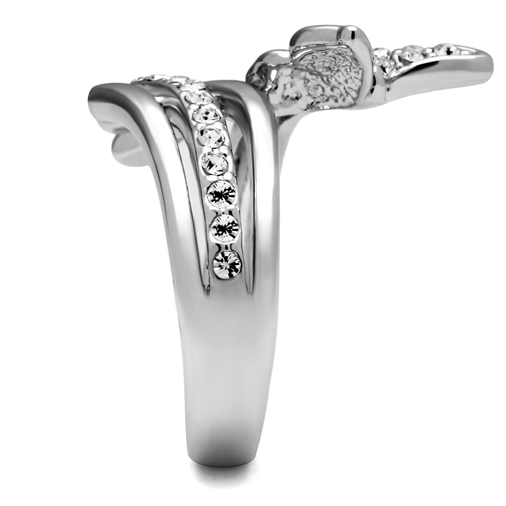 TK2875 - High polished (no plating) Stainless Steel Ring with AAA Grade CZ  in Clear