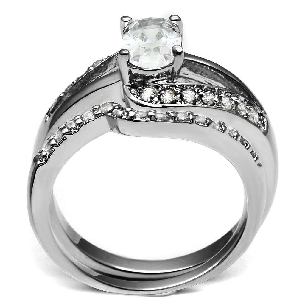 TK2879 - High polished (no plating) Stainless Steel Ring with AAA Grade CZ  in Clear