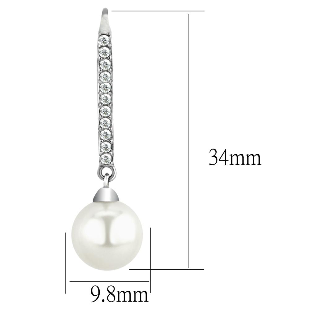 TK2884 - High polished (no plating) Stainless Steel Earrings with Synthetic Pearl in White