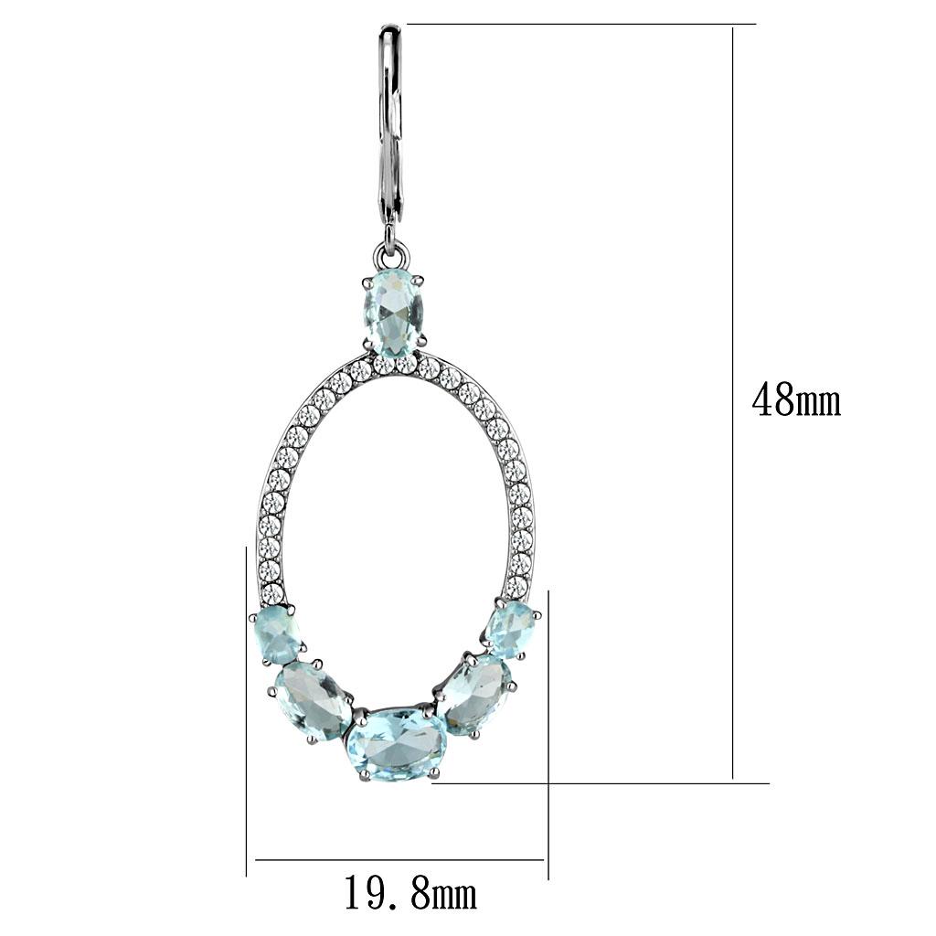 TK2886 - High polished (no plating) Stainless Steel Earrings with Synthetic Synthetic Glass in Sea Blue