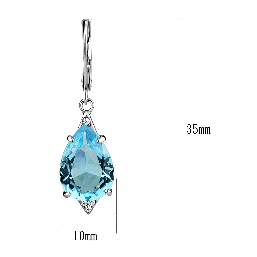 TK2887 - High polished (no plating) Stainless Steel Earrings with Synthetic Synthetic Glass in Sea Blue