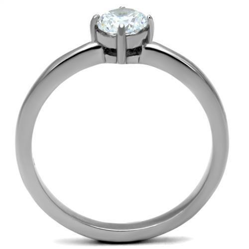 TK2903 - High polished (no plating) Stainless Steel Ring with AAA Grade CZ  in Clear