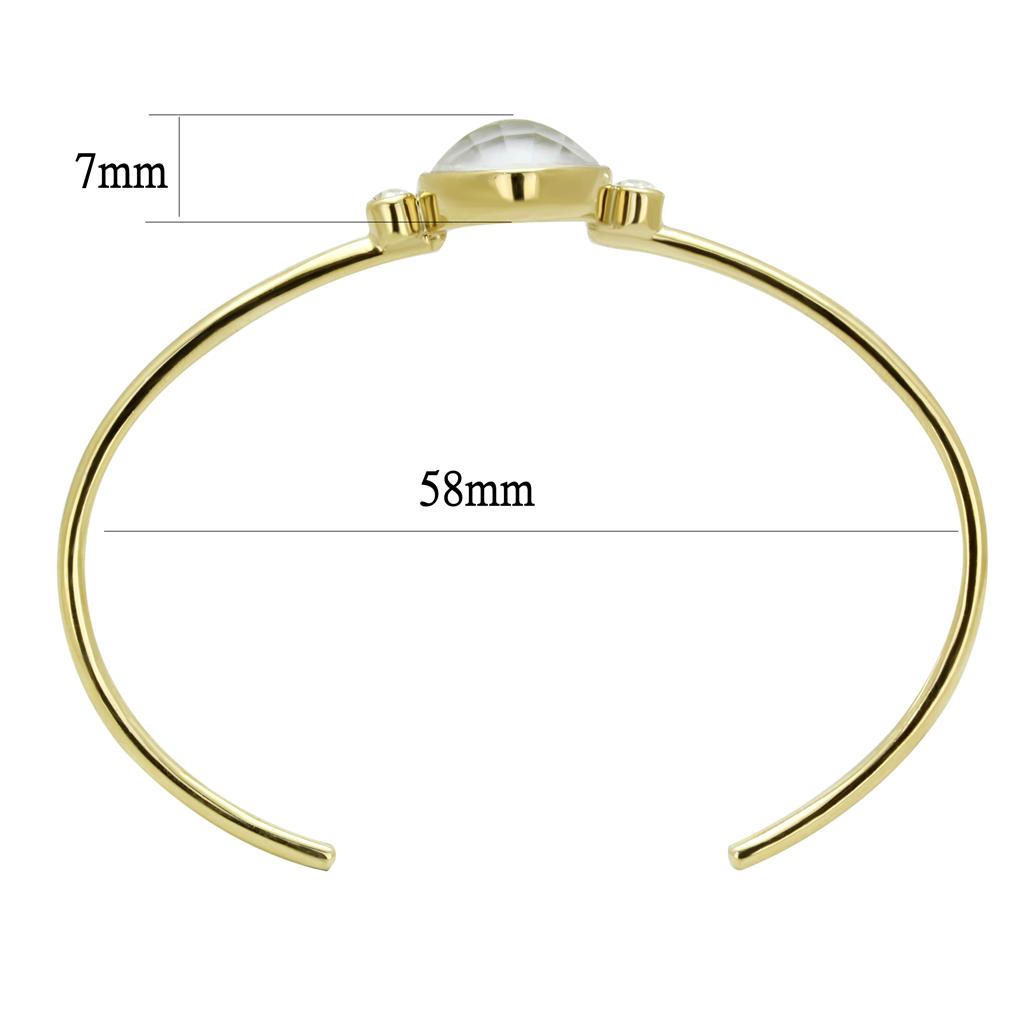 TK2910 - IP Gold(Ion Plating) Stainless Steel Bangle with Precious Stone Conch in White