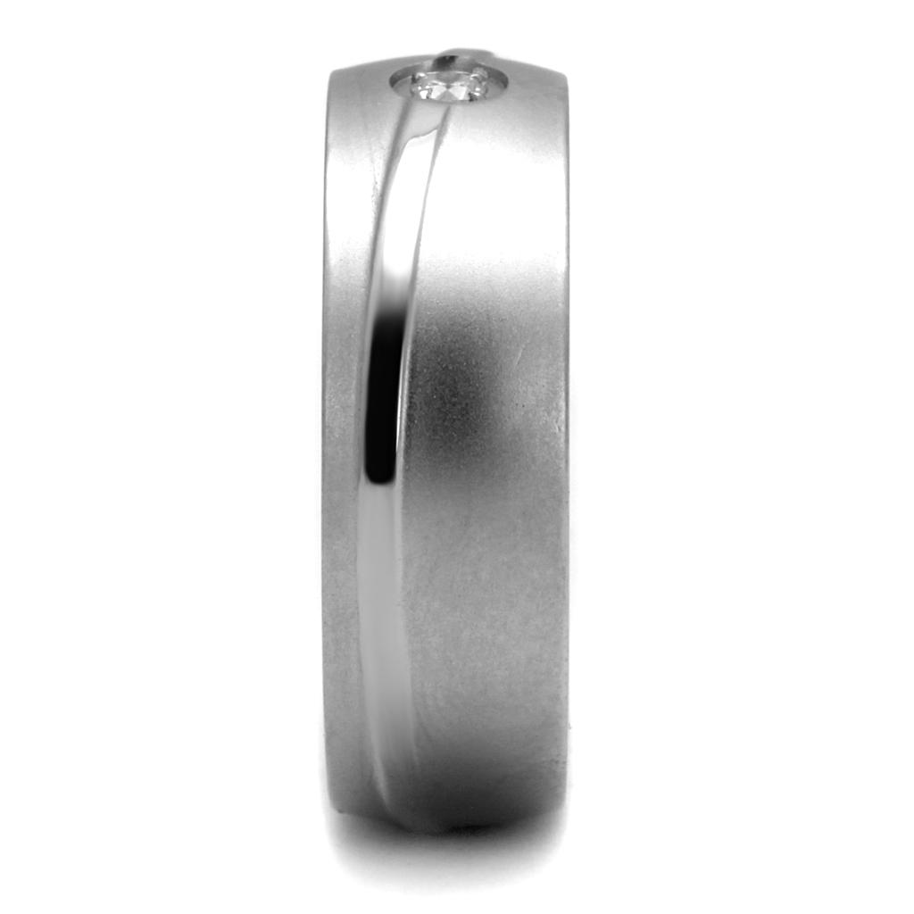 TK2931 - High polished (no plating) Stainless Steel Ring with AAA Grade CZ  in Clear