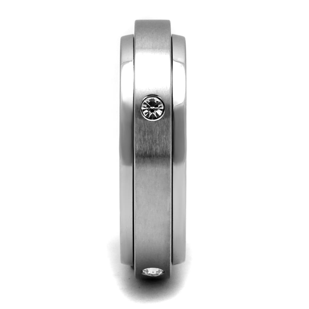 TK2933 - High polished (no plating) Stainless Steel Ring with AAA Grade CZ  in Clear