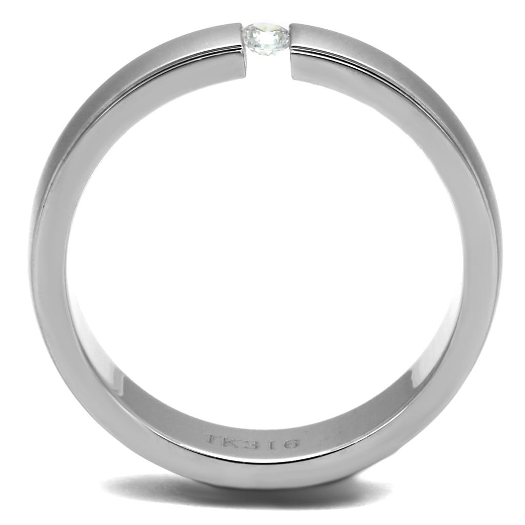 TK2935 - High polished (no plating) Stainless Steel Ring with AAA Grade CZ  in Clear