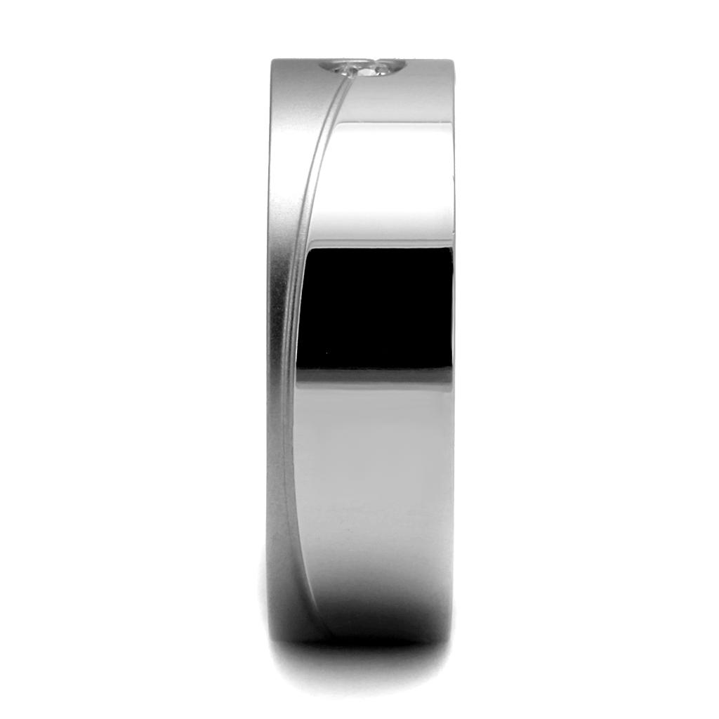 TK2937 - High polished (no plating) Stainless Steel Ring with AAA Grade CZ  in Clear