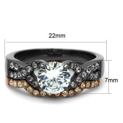 TK2958 - IP Light Black & IP Light coffee Stainless Steel Ring with AAA Grade CZ  in Clear