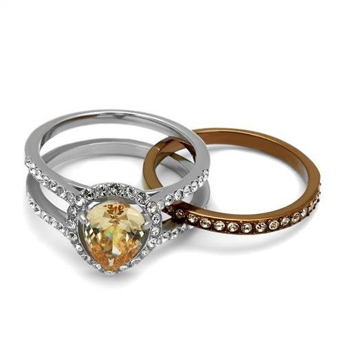 TK2961 - Two Tone IP Light Brown (IP Light coffee) Stainless Steel Ring with AAA Grade CZ  in Champagne