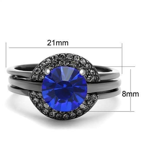 TK2969 - IP Light Black  (IP Gun) Stainless Steel Ring with Top Grade Crystal  in Sapphire