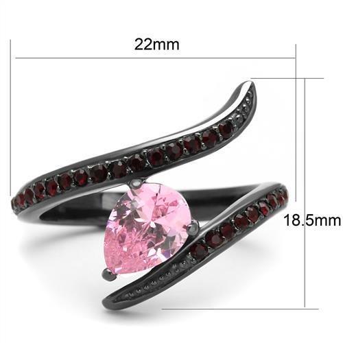 TK2972 - IP Light Black  (IP Gun) Stainless Steel Ring with AAA Grade CZ  in Rose