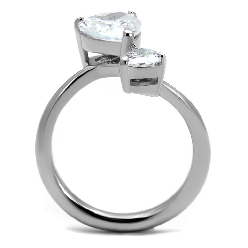 TK2981 - High polished (no plating) Stainless Steel Ring with AAA Grade CZ  in Clear