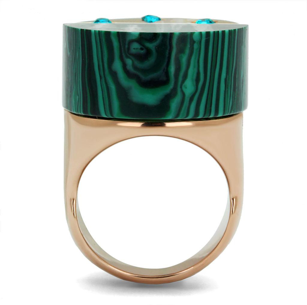 TK2986 - IP Rose Gold(Ion Plating) Stainless Steel Ring with Synthetic MALACHITE in Emerald