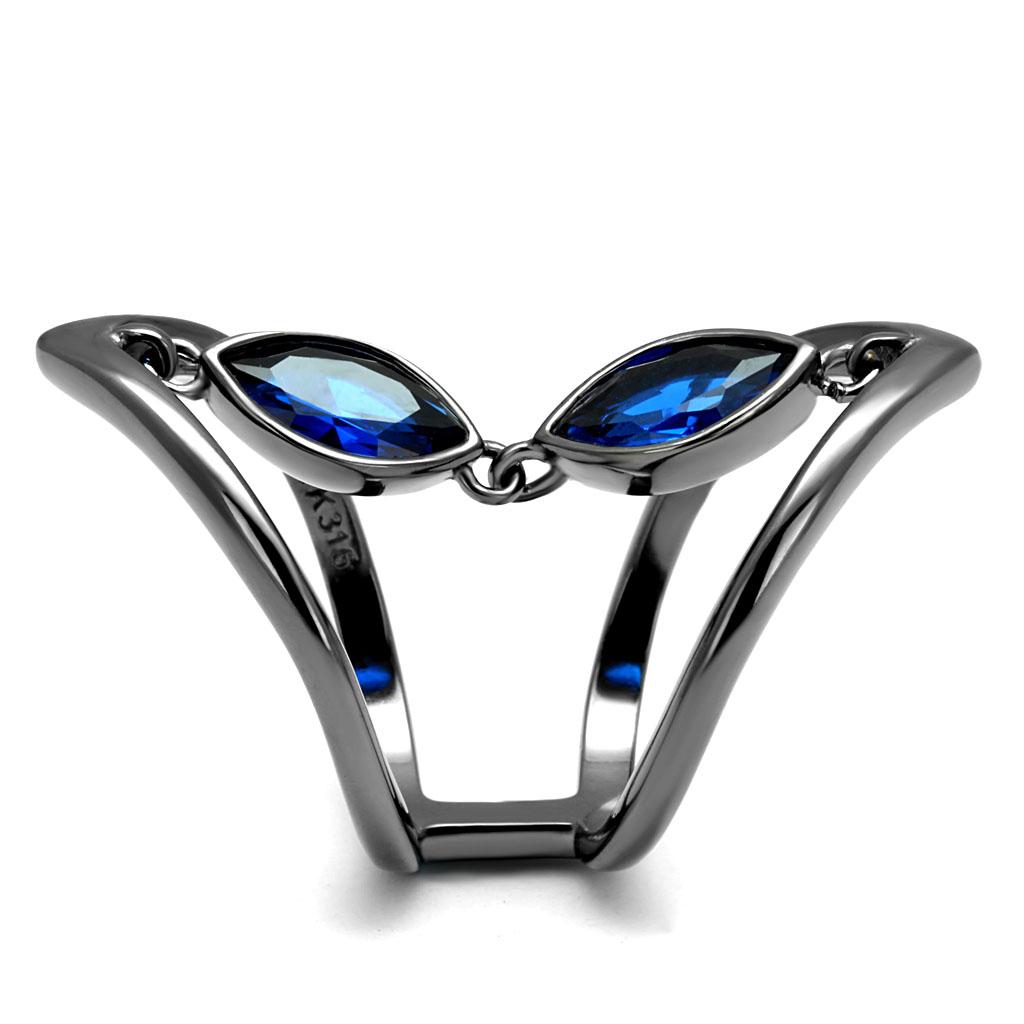 TK2990 - IP Light Black  (IP Gun) Stainless Steel Ring with Synthetic Spinel in London Blue