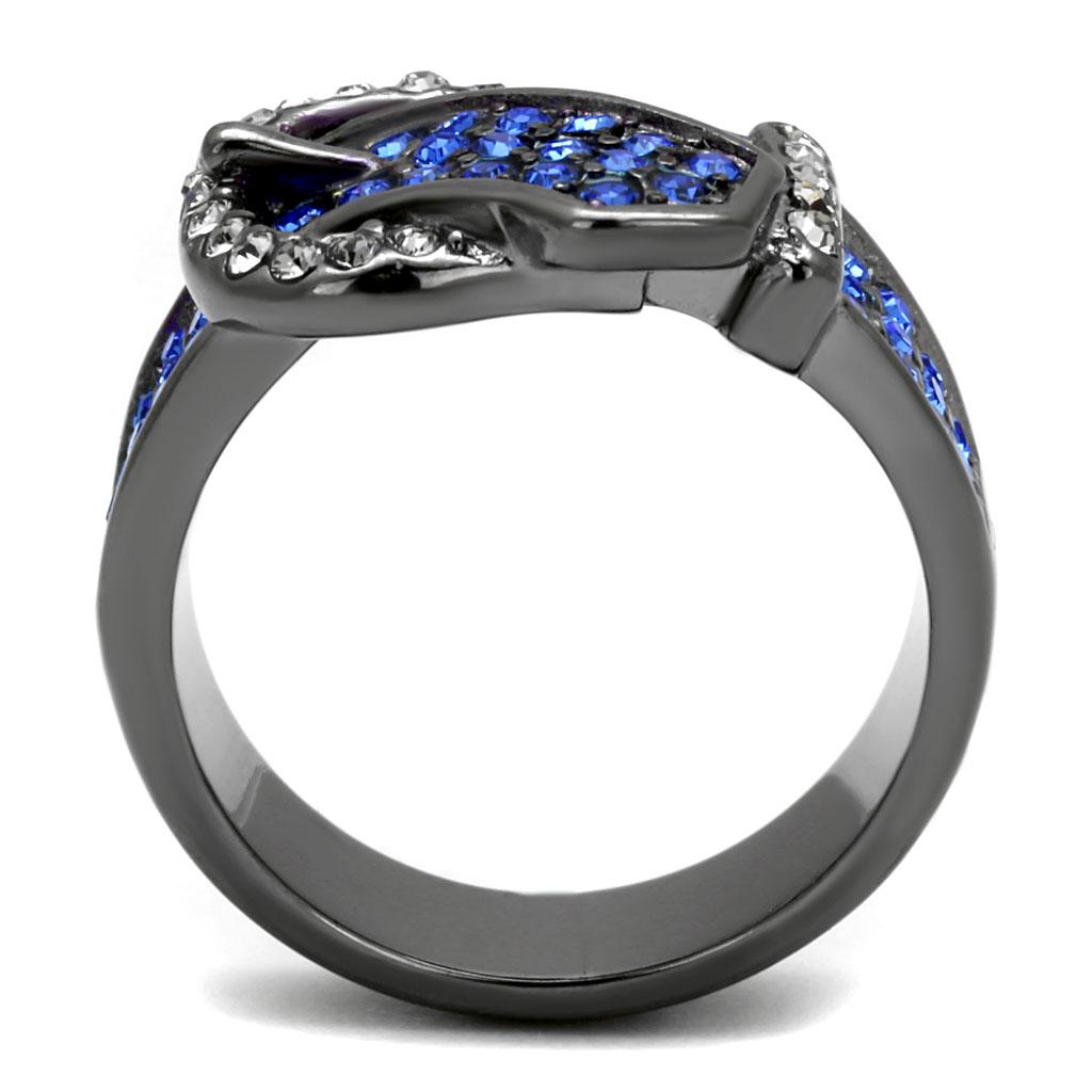 TK2995 - IP Light Black  (IP Gun) Stainless Steel Ring with Top Grade Crystal  in Multi Color