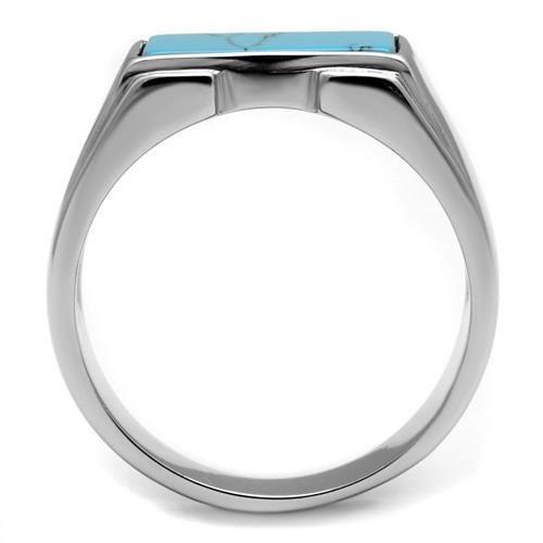 TK3000 - High polished (no plating) Stainless Steel Ring with Synthetic Imitation Amber  in Sea Blue