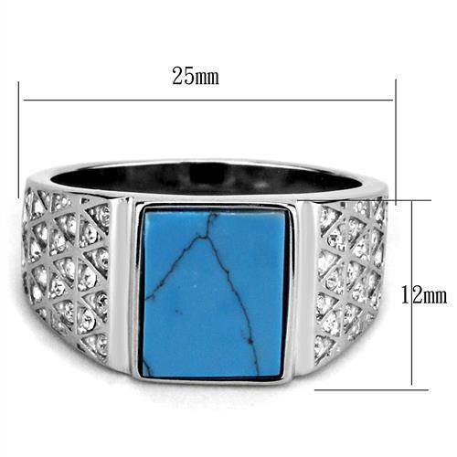 TK3004 - High polished (no plating) Stainless Steel Ring with Synthetic Turquoise in Sea Blue