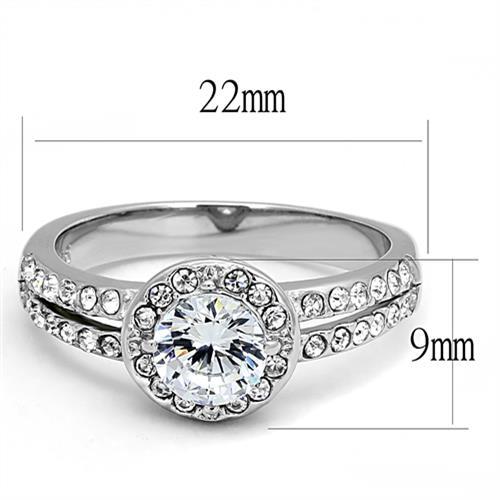 TK3021 - High polished (no plating) Stainless Steel Ring with AAA Grade CZ  in Clear