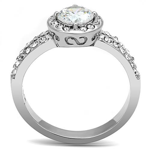 TK3021 - High polished (no plating) Stainless Steel Ring with AAA Grade CZ  in Clear