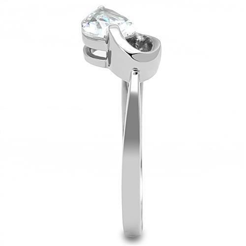 TK3022 - High polished (no plating) Stainless Steel Ring with AAA Grade CZ  in Clear