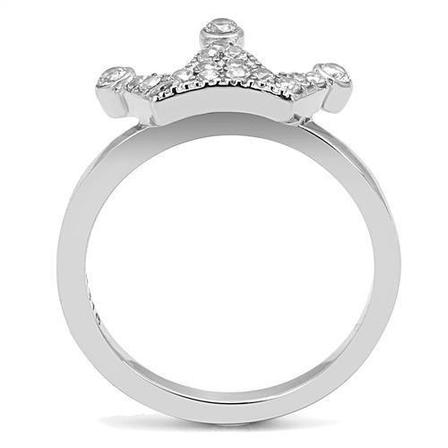 TK3024 - High polished (no plating) Stainless Steel Ring with AAA Grade CZ  in Clear