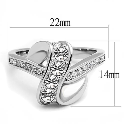 TK3026 - High polished (no plating) Stainless Steel Ring with Top Grade Crystal  in Clear