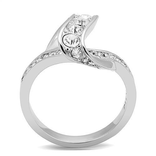 TK3026 - High polished (no plating) Stainless Steel Ring with Top Grade Crystal  in Clear