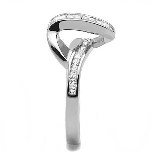 TK3026 - High polished (no plating) Stainless Steel Ring with Top Grade Crystal  in Clear