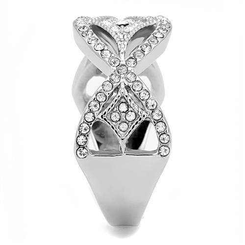 TK3027 - High polished (no plating) Stainless Steel Ring with Top Grade Crystal  in Clear