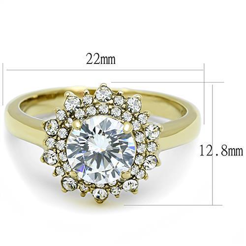 TK3035 - IP Gold(Ion Plating) Stainless Steel Ring with AAA Grade CZ  in Clear