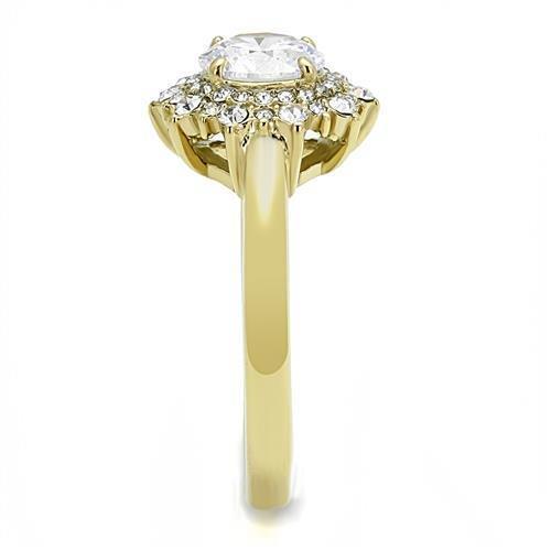 TK3035 - IP Gold(Ion Plating) Stainless Steel Ring with AAA Grade CZ  in Clear