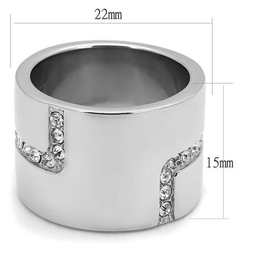 TK3040 - High polished (no plating) Stainless Steel Ring with Top Grade Crystal  in Clear