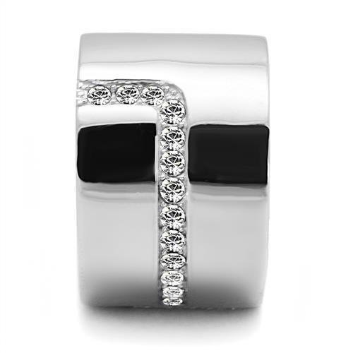 TK3040 - High polished (no plating) Stainless Steel Ring with Top Grade Crystal  in Clear