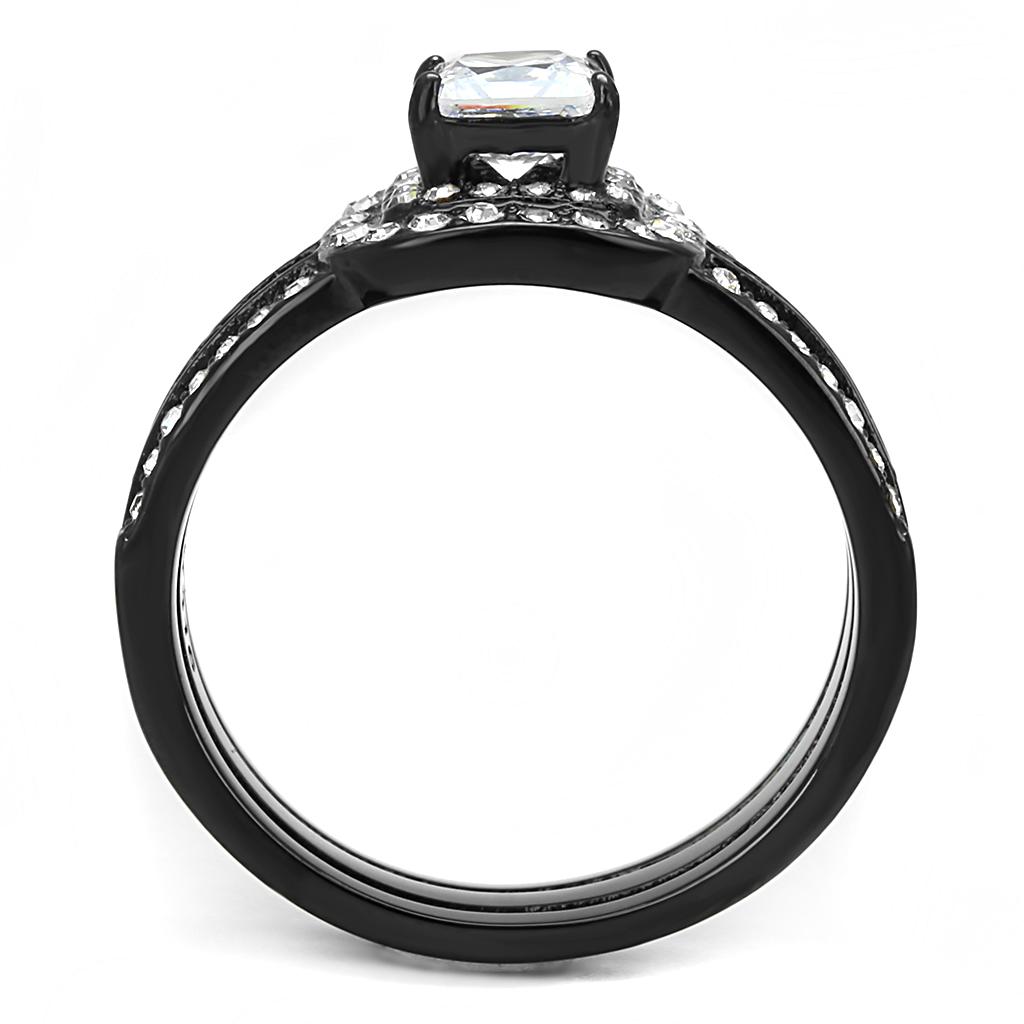 TK3048 - IP Black(Ion Plating) Stainless Steel Ring with AAA Grade CZ  in Clear