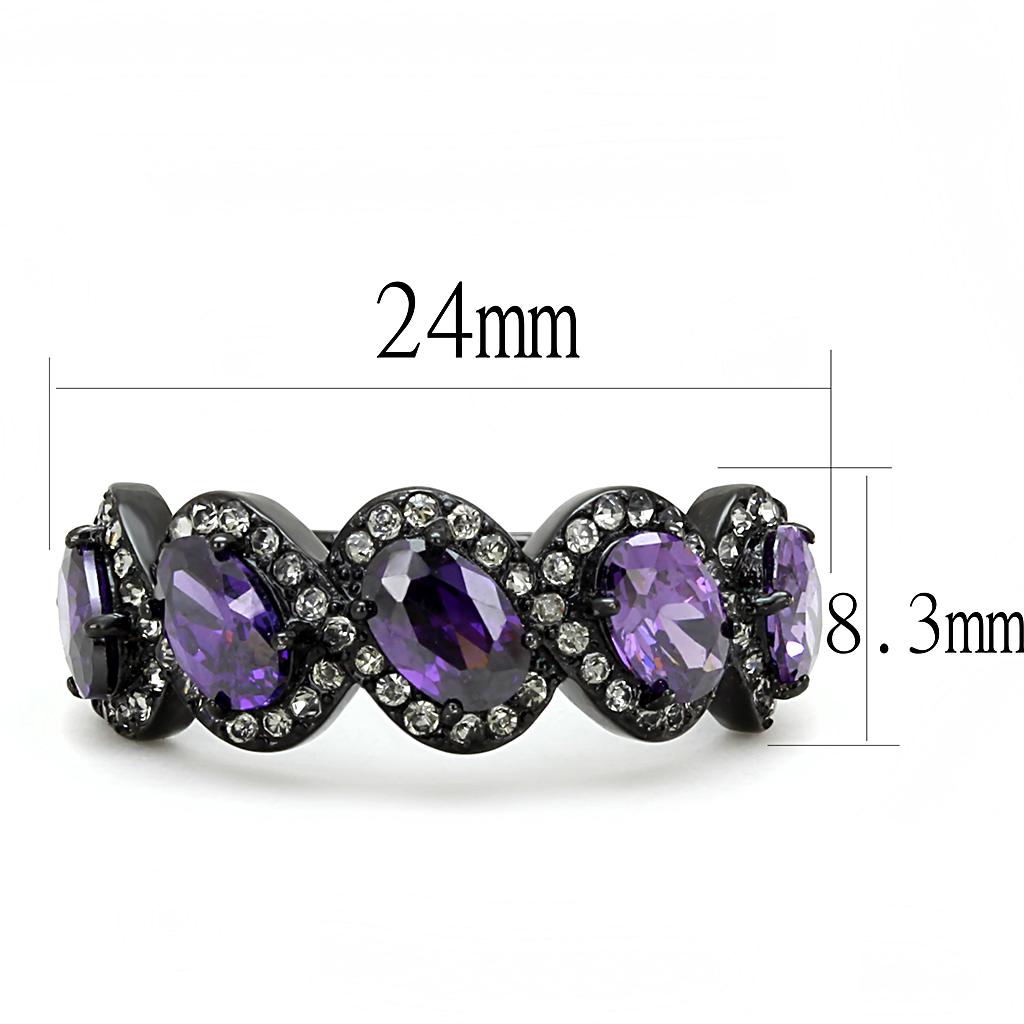 TK3051 - IP Black(Ion Plating) Stainless Steel Ring with AAA Grade CZ  in Amethyst