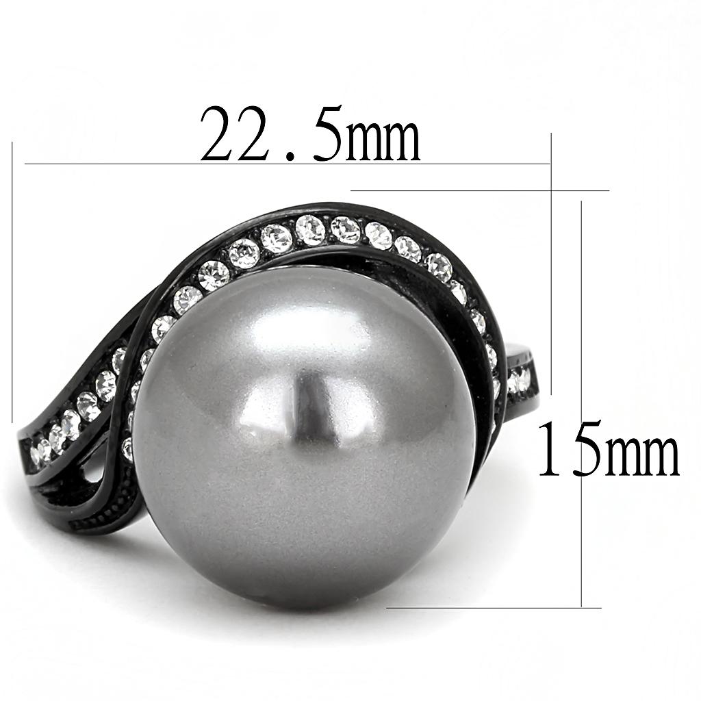 TK3052 - IP Black(Ion Plating) Stainless Steel Ring with Synthetic Pearl in Gray