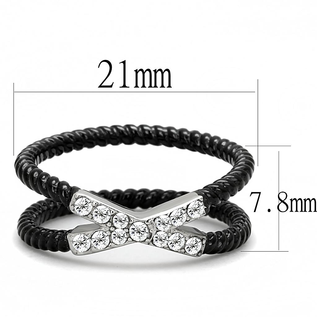 TK3053 - Two-Tone IP Black (Ion Plating) Stainless Steel Ring with Top Grade Crystal  in Clear