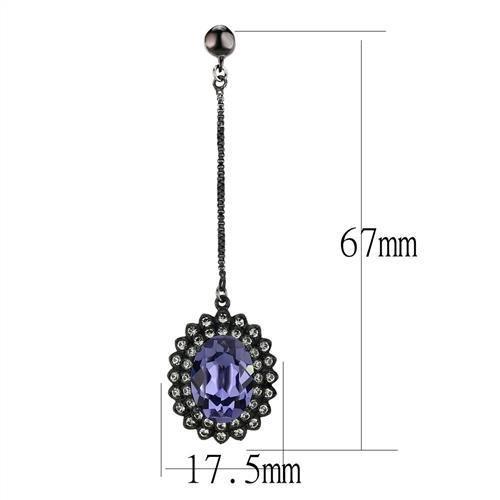 TK3073 - IP Black(Ion Plating) Stainless Steel Earrings with Top Grade Crystal  in Tanzanite