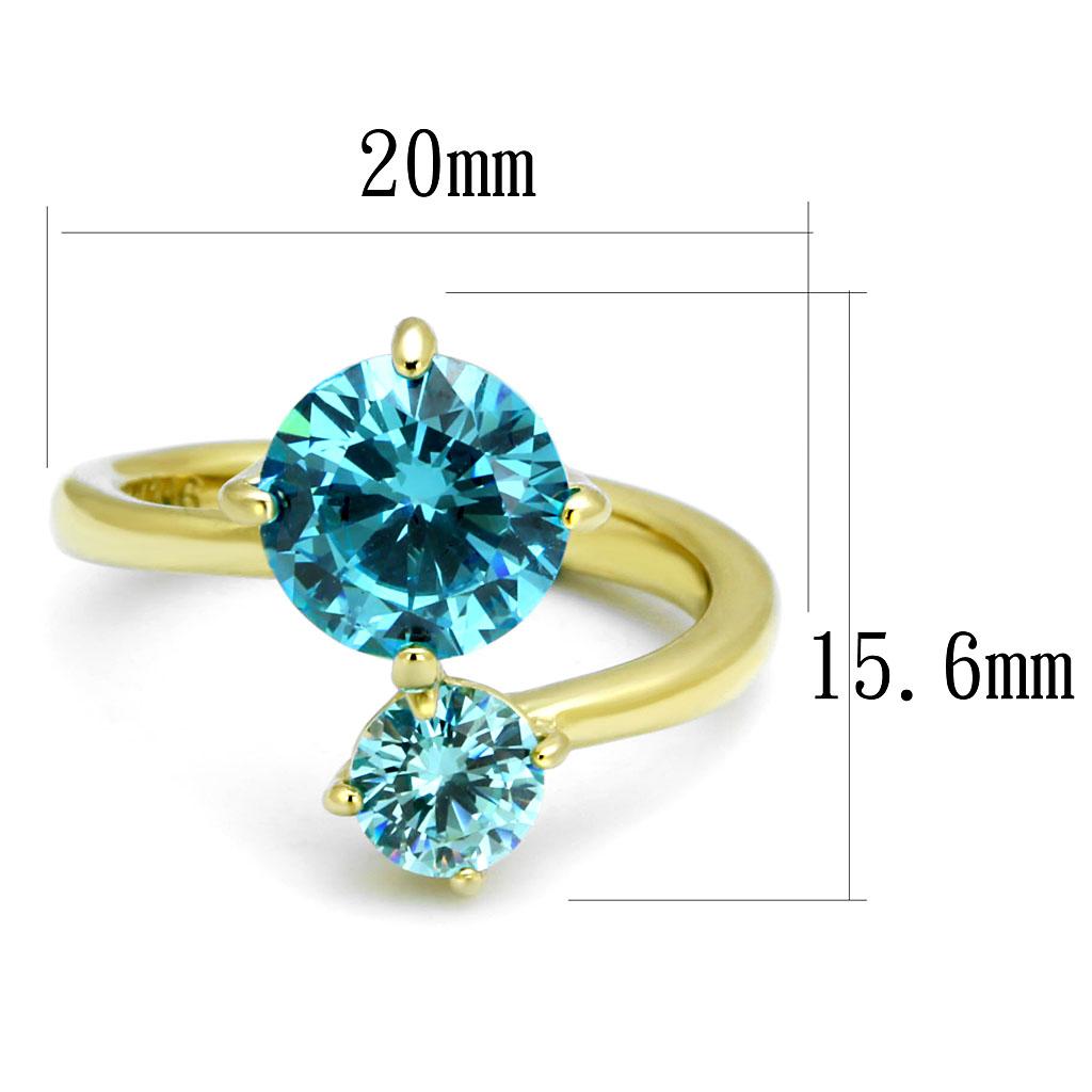 TK3092 - IP Gold(Ion Plating) Stainless Steel Ring with AAA Grade CZ  in Sea Blue