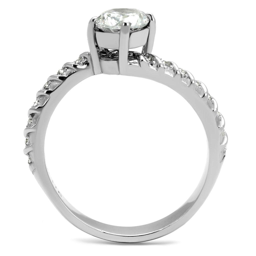 TK3094 - High polished (no plating) Stainless Steel Ring with AAA Grade CZ  in Clear