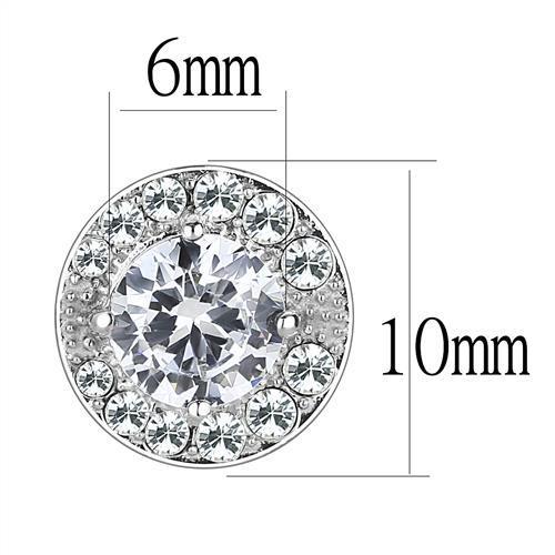 TK3103 - High polished (no plating) Stainless Steel Earrings with AAA Grade CZ  in Clear