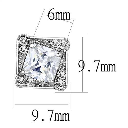 TK3104 - High polished (no plating) Stainless Steel Earrings with AAA Grade CZ  in Clear