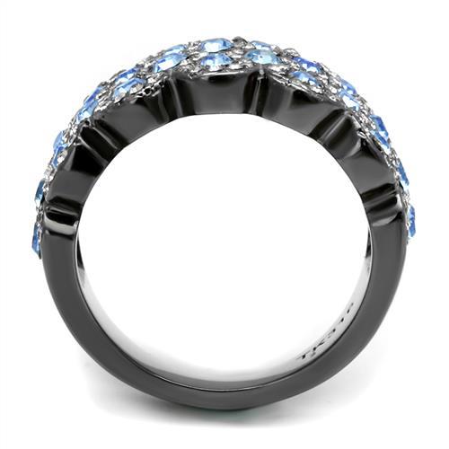 TK3111 - IP Light Black  (IP Gun) Stainless Steel Ring with Top Grade Crystal  in Light Sapphire