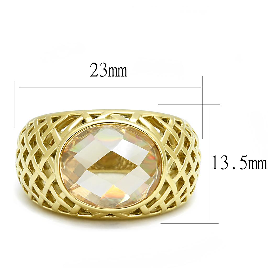 TK3122 - IP Gold(Ion Plating) Stainless Steel Ring with AAA Grade CZ  in Champagne