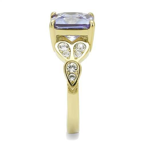 TK3125 - IP Gold(Ion Plating) Stainless Steel Ring with AAA Grade CZ  in Light Amethyst