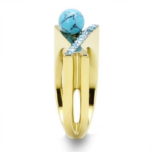 TK3130 - IP Gold(Ion Plating) Stainless Steel Ring with Synthetic Turquoise in Turquoise